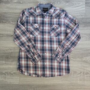 Threadgrit  Mens  Plaid Western Shirt Pearl Snap Buttons Red, Blue Sz L‎